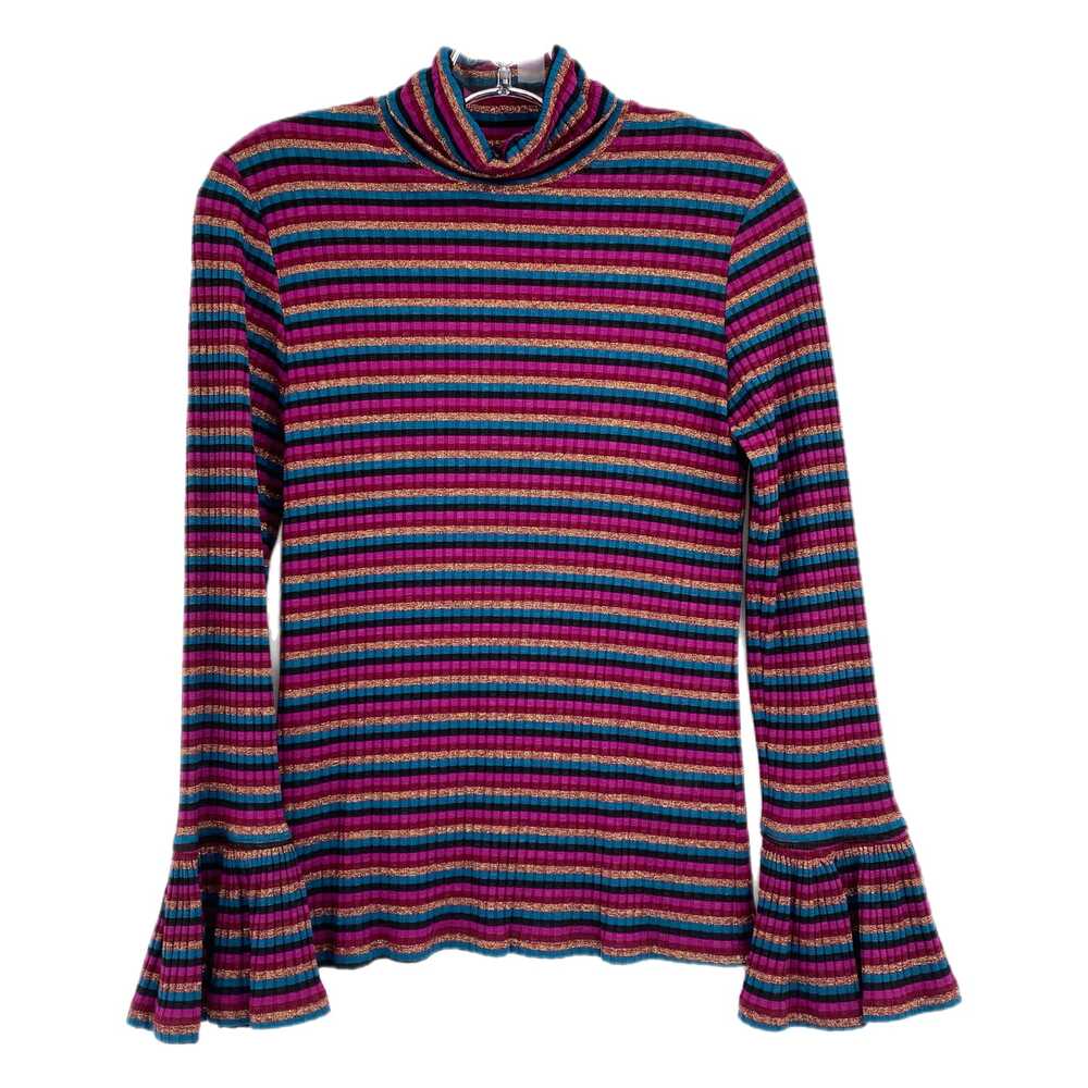 Trina Turk Purple Blue Striped Long Sleeve Turtleneck | Size S